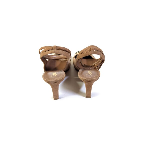 YSL Sandals Gold Toe Slingback Taupe Suede Sandals Size 38 |  7.5 US - Picture 5 of 12